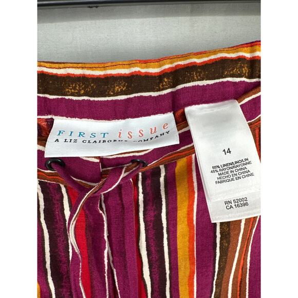 Y2K Vintage Pants Womens Large Purple Linen Striped Wide Leg High Rise Yellow - Picture 2 of 9